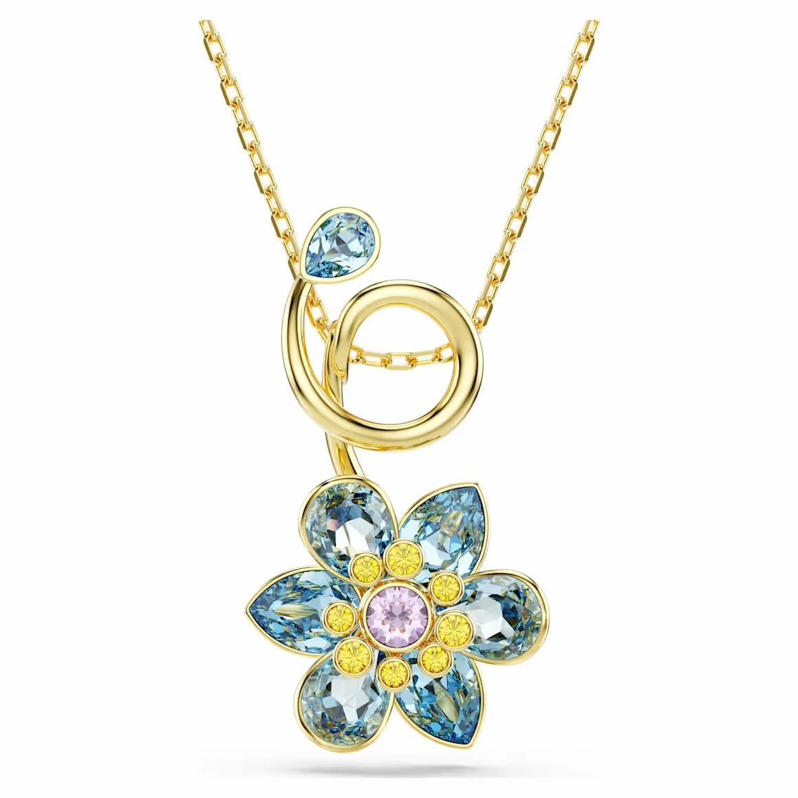 Idyllic Multicoloured Flower Mixed Cuts Gold Drop Necklace