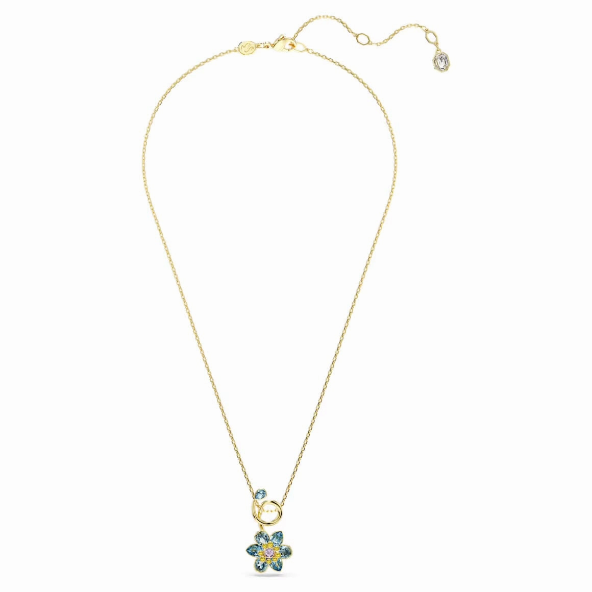 Idyllic Multicoloured Flower Mixed Cuts Gold Drop Necklace