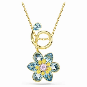 Idyllic Multicoloured Flower Mixed Cuts Gold Drop Necklace
