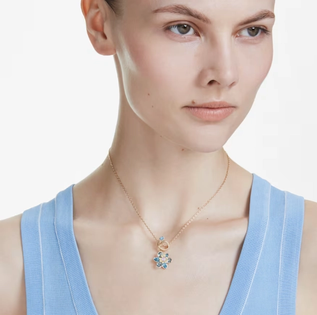 Idyllic Multicoloured Flower Mixed Cuts Gold Drop Necklace