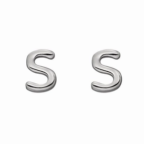 Initial S Sterling Silver Stud Earrings E6036