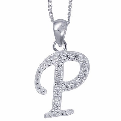 Initial Silver Pendant - Sparkling Cursive
