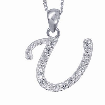 Initial Silver Pendant - Sparkling Cursive