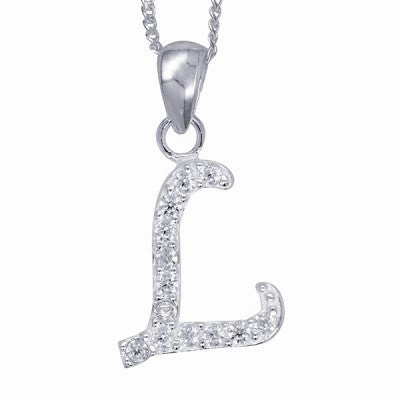 Initial Silver Pendant - Sparkling Cursive