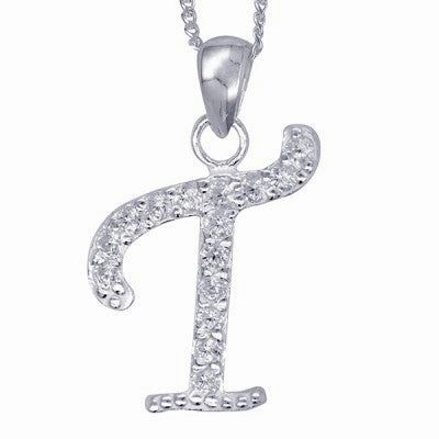 Initial Silver Pendant - Sparkling Cursive