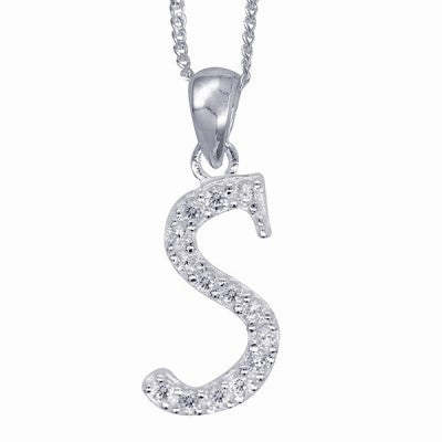 Initial Silver Pendant - Sparkling Cursive