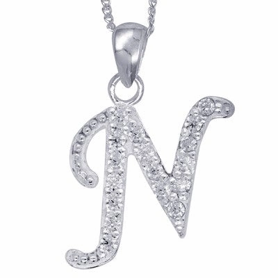 Initial Silver Pendant - Sparkling Cursive