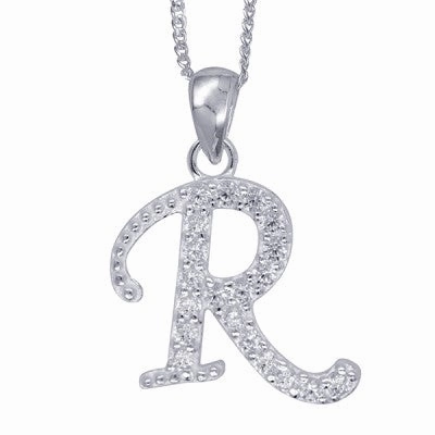Initial Silver Pendant - Sparkling Cursive