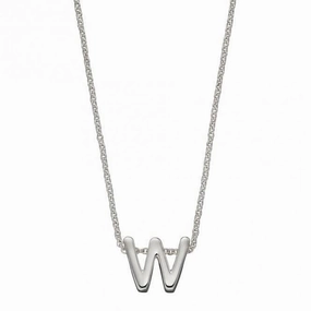 Initial W Plain Silver Initial Necklace N4450