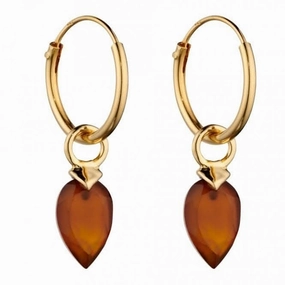 January Yellow Gold Plated Birthstone  Chalcedony Stone Hoop Charm Earring Y2661