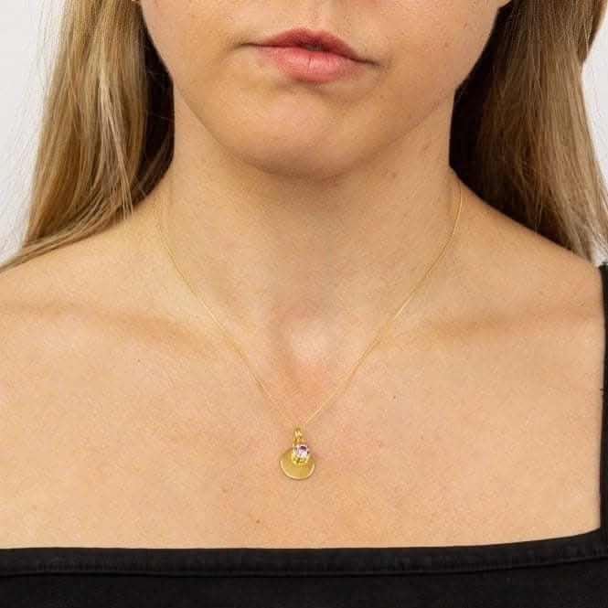 June Yellow Gold Plated Birthstone Engravable Disc Necklace P5013