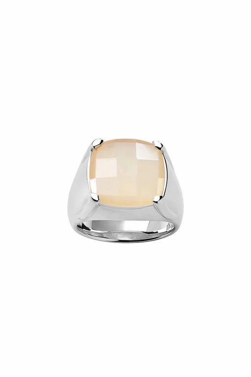 Karen Walker - Chequerboard Ring 14mm Silver & Peach Moonstone