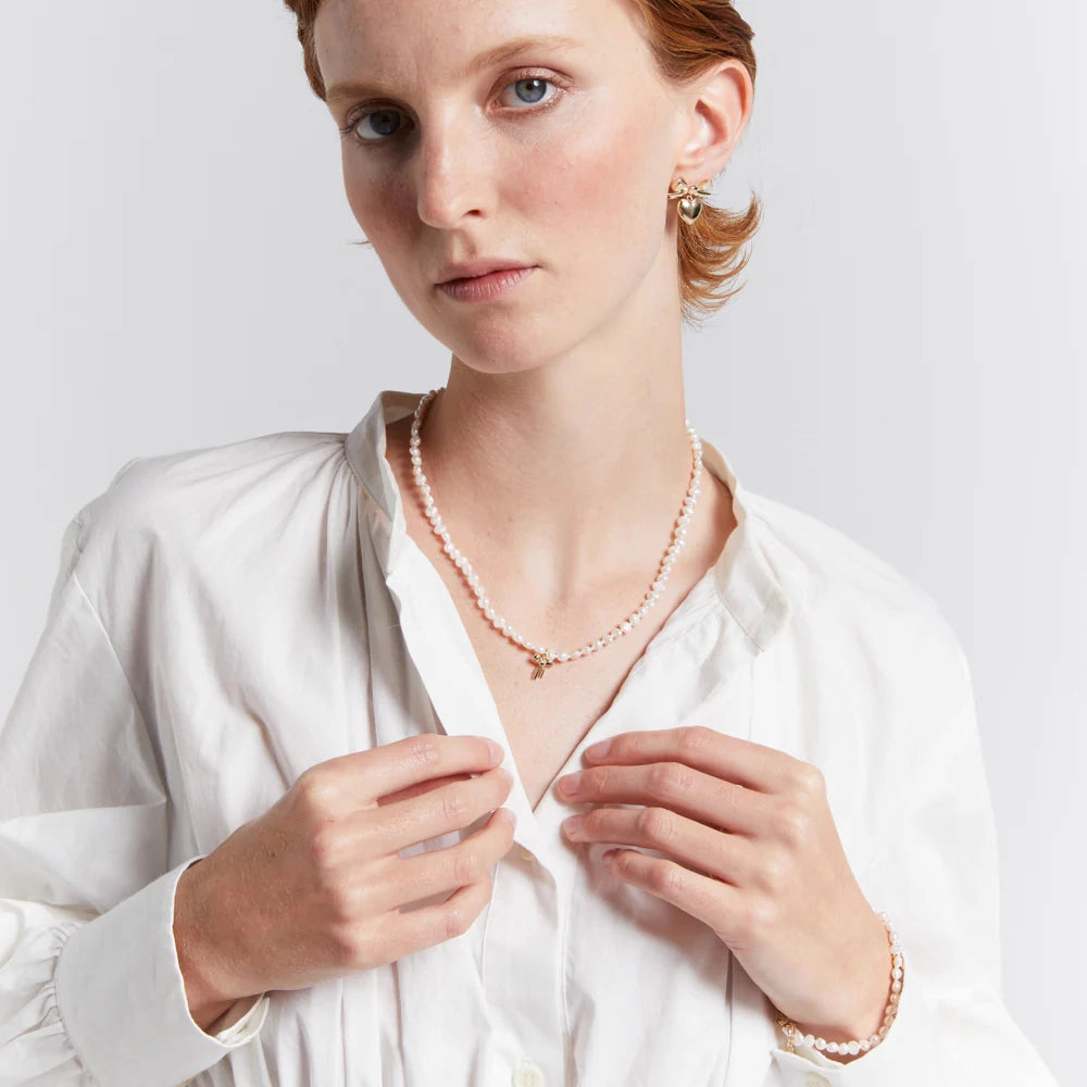 Karen Walker - Petite Bow With Pearls Necklace - Sterling Silver