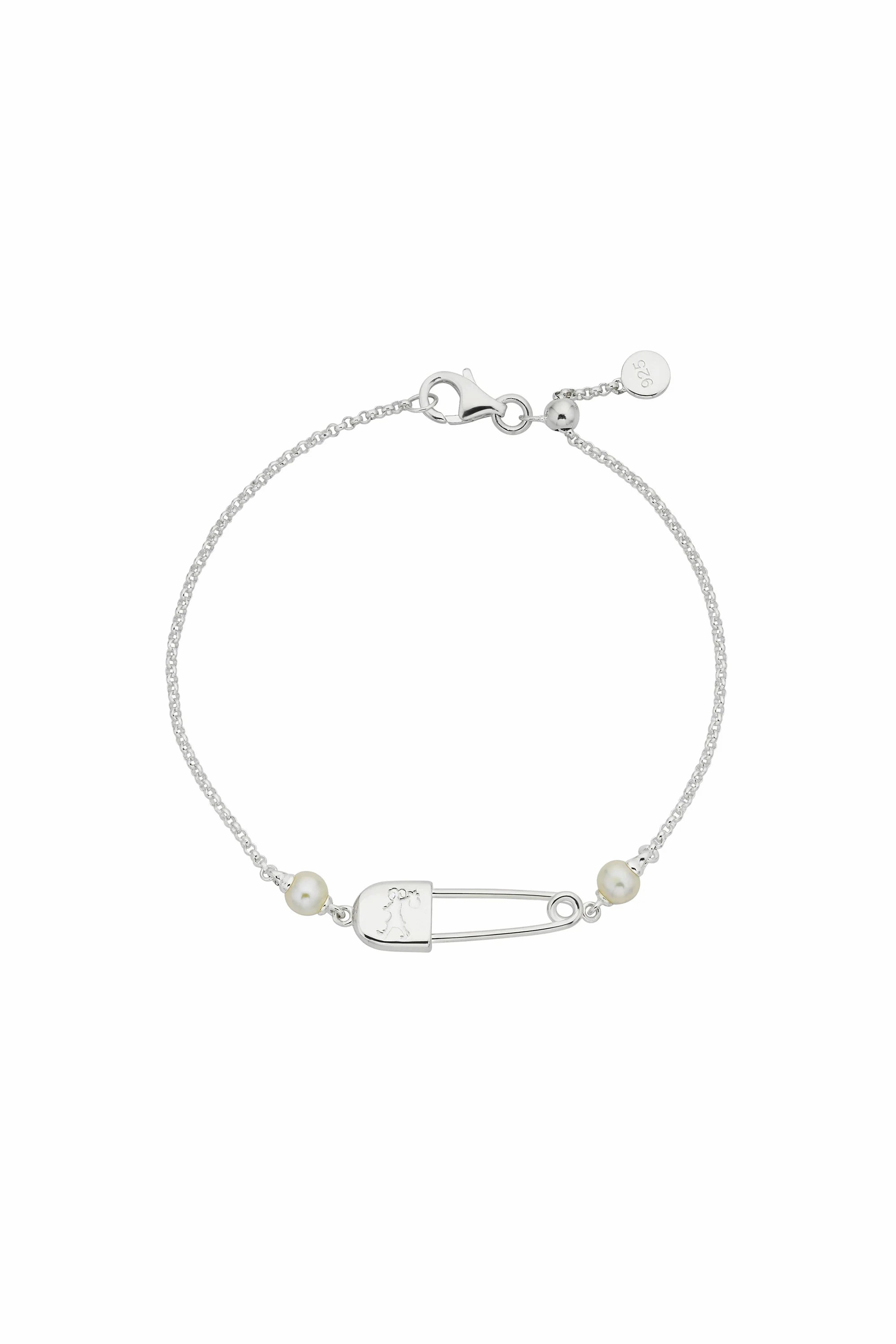 Karen Walker - Runaway Safety Pin Bracelet with 2 x 4mm Freshwater Pearls Silver