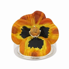 Karen Walker Pansy Ring, Large Pansy - Silver, Yellow Enamel, Citrine