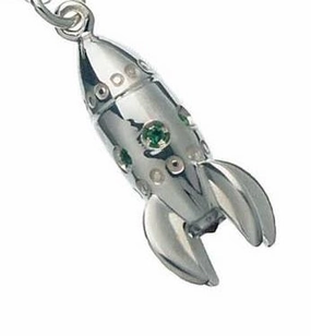 Karen Walker Rocket Ship Charm - Silver, Garnet, Emerald