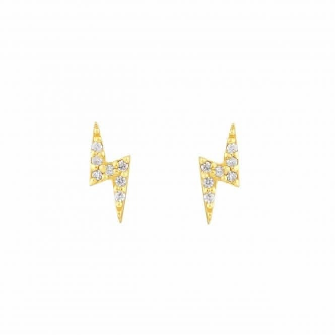 Lightening Bolt Zirconia Gold Plated Stud Earrings 36842GCZ