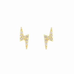 Lightening Bolt Zirconia Gold Plated Stud Earrings 36842GCZ