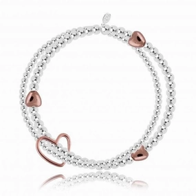 Lila Silver Rose Gold Heart Double Strand Bracelet 1330
