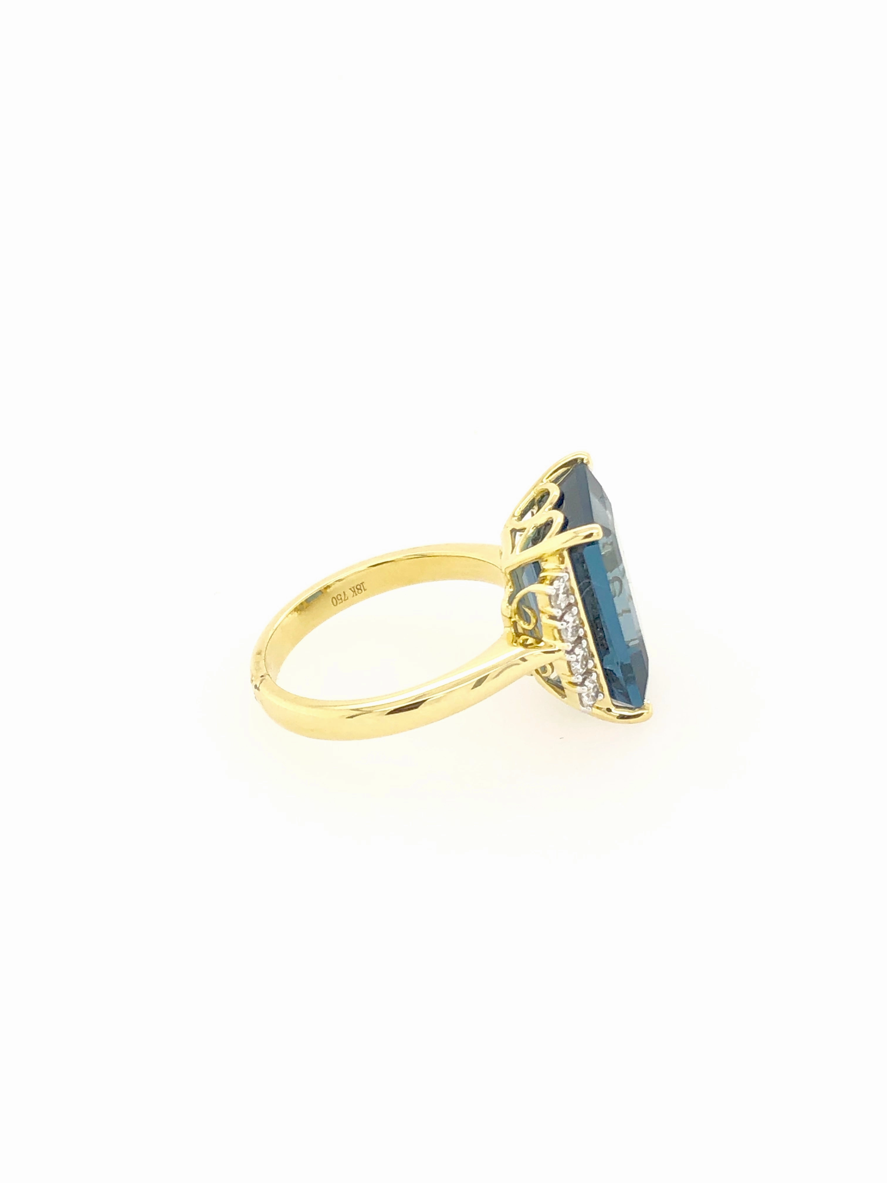 London Blue Topaz Cushion Cut Yellow Gold Ring