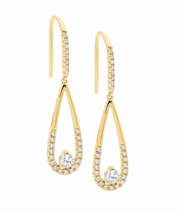 Long Drop Tear w/ CZs on Hook Earrings and Pendant