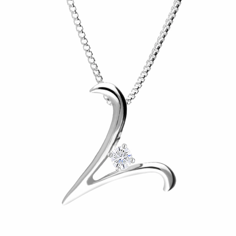 Love Letters 18ct White Gold 0.10ct Diamond Initial V Necklace