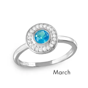 March Sterling Silver 925 Rhodium Plated CZ Center Birthstone Halo Ring - BGR01082MAR