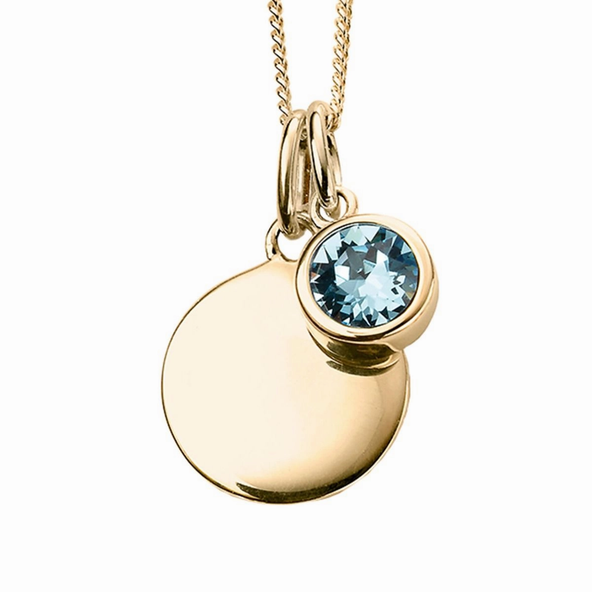 March Yellow Gold Plated Birthstone Engravable Disc Necklace P5010