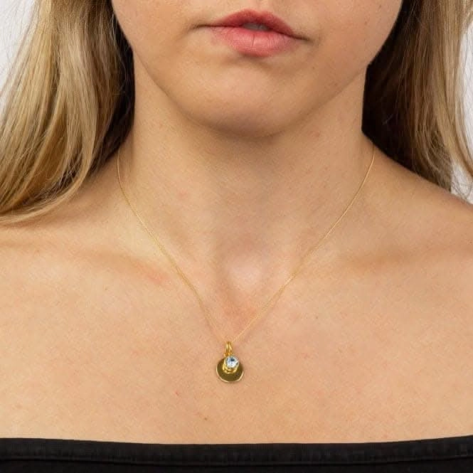 March Yellow Gold Plated Birthstone Engravable Disc Necklace P5010