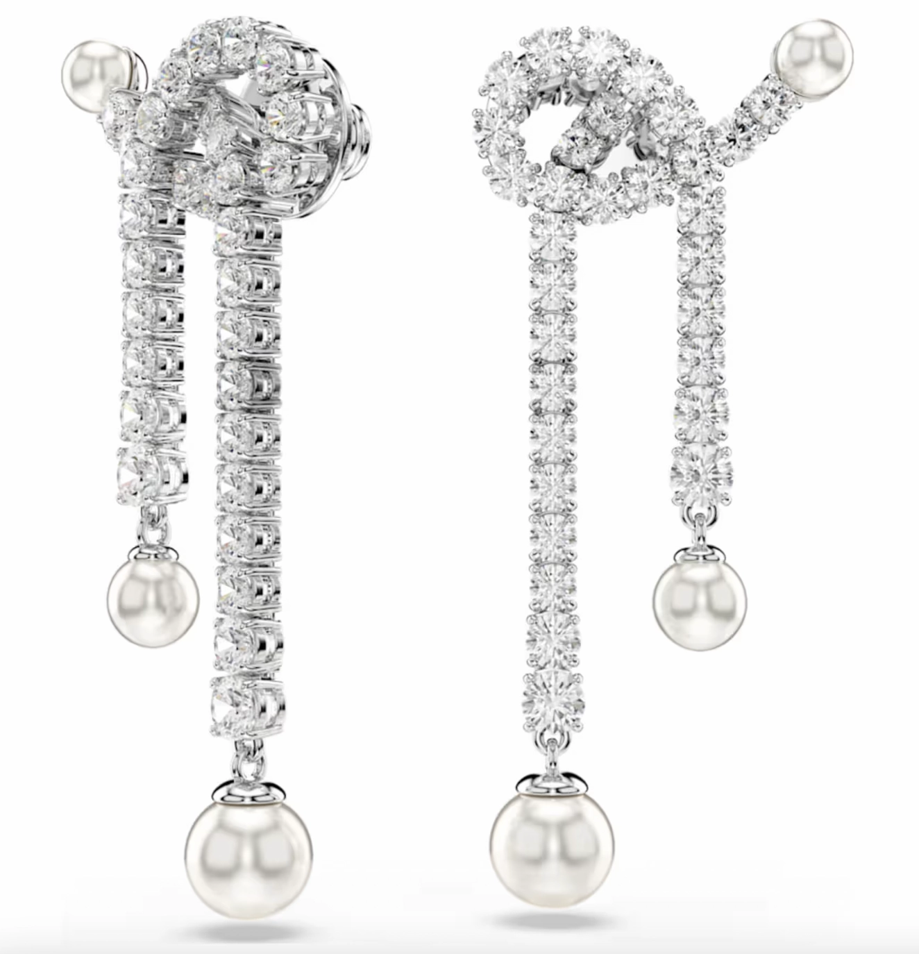 Matrix Crystal Pearl Round Cut, White Drop Earring