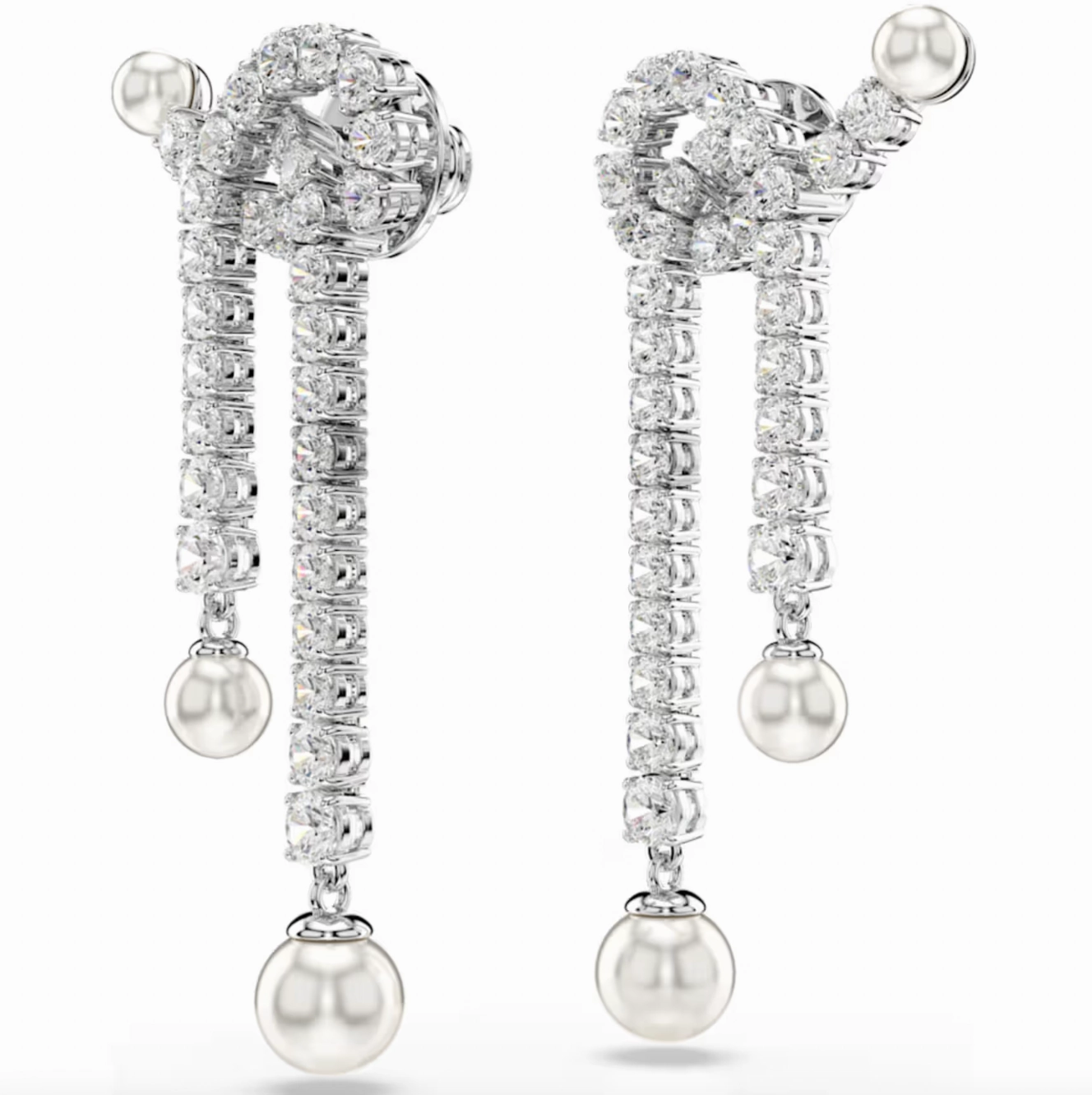 Matrix Crystal Pearl Round Cut, White Drop Earring