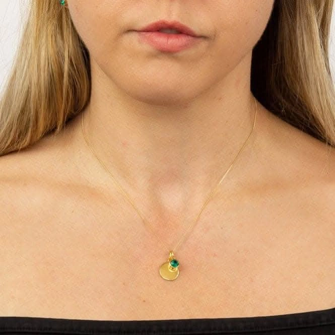 May Yellow Gold Plated Birthstone Engravable Disc Necklace P5012