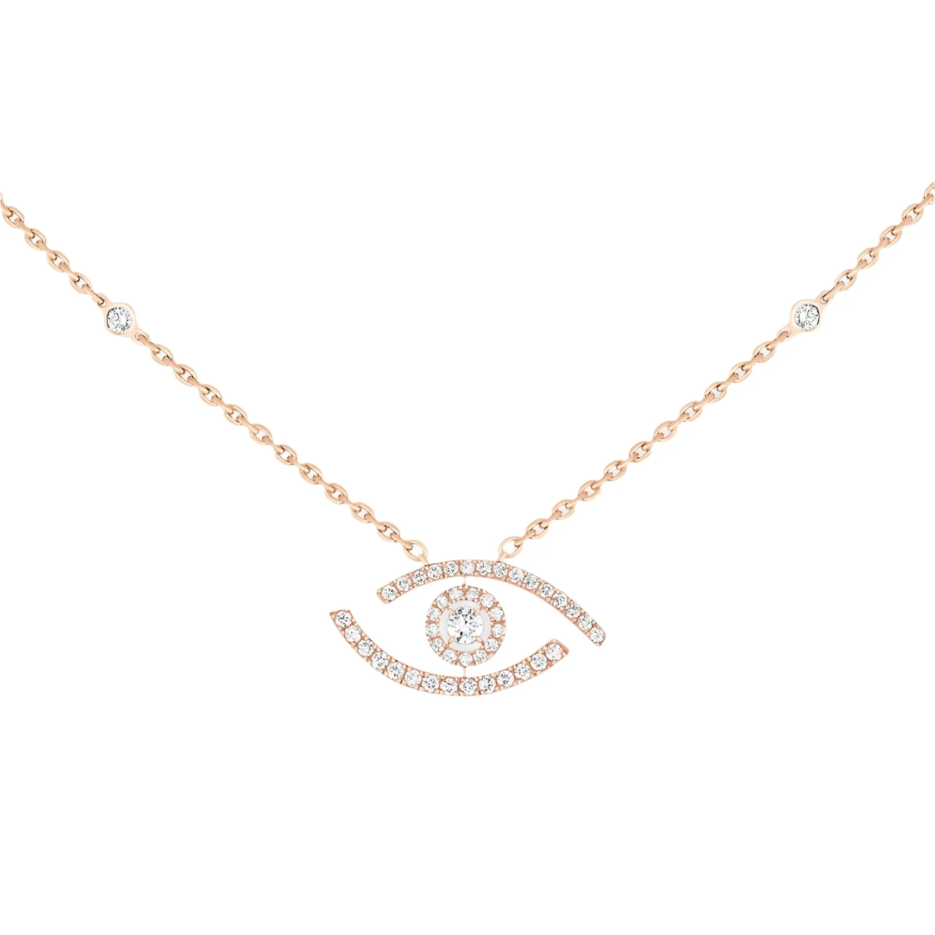Messika Lucky Eye 18ct Rose Gold 0.30ct Diamond Pave Necklace