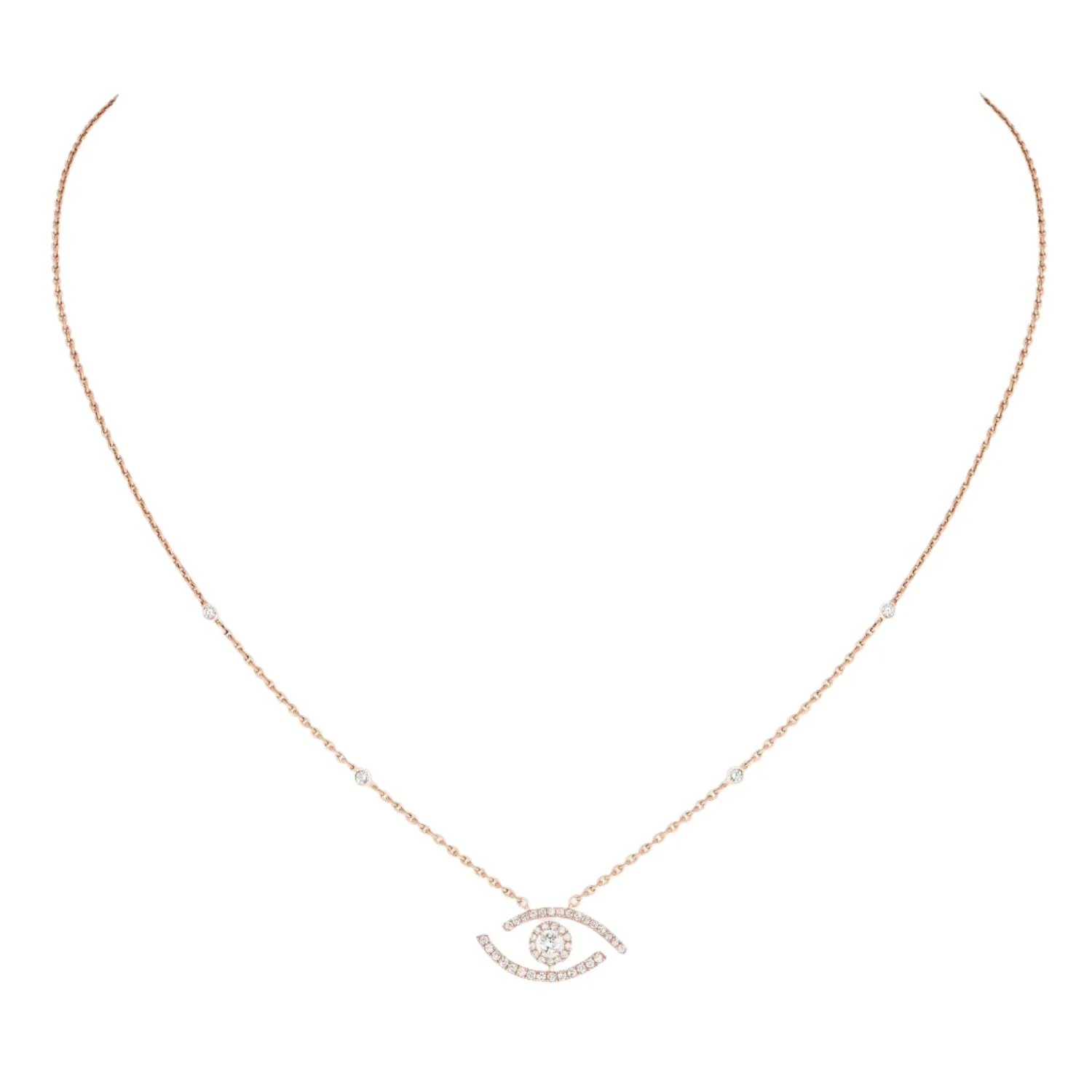 Messika Lucky Eye 18ct Rose Gold 0.30ct Diamond Pave Necklace