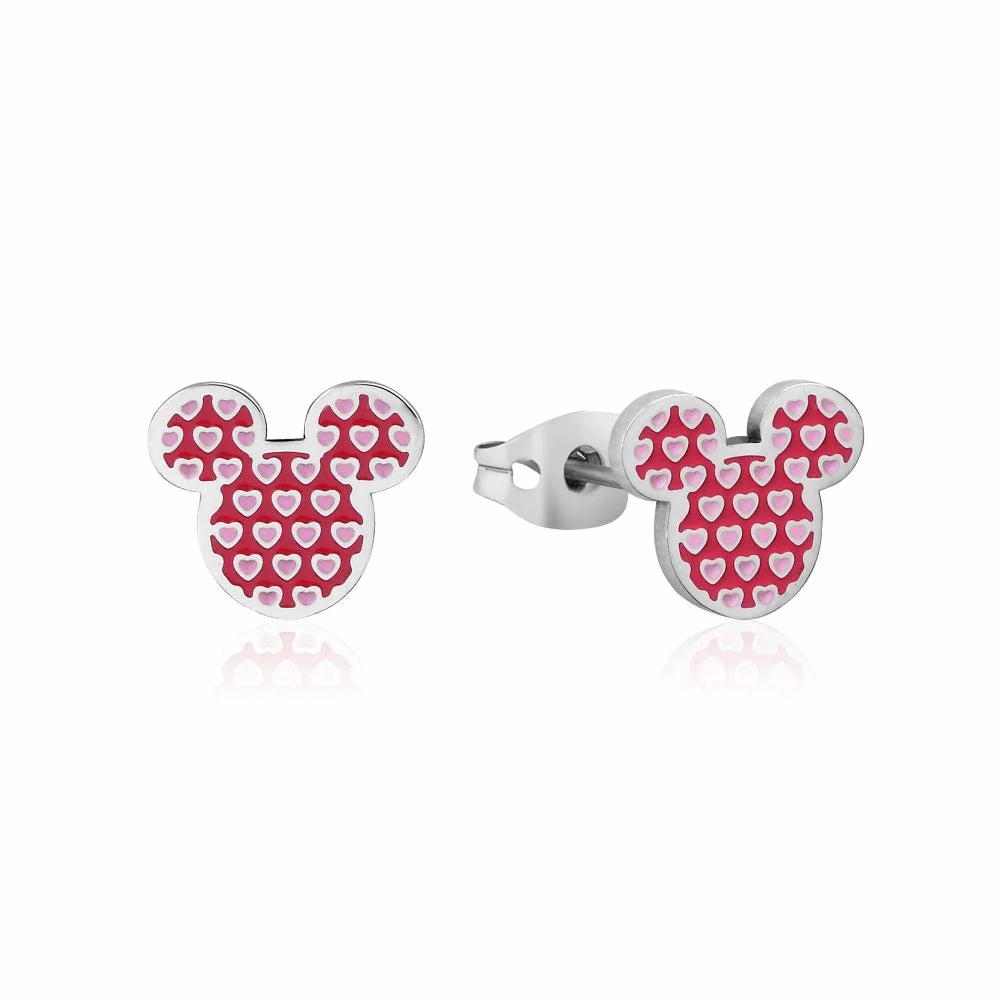 Mickey Love Heart Print Stud Earrings - 2 colours available
