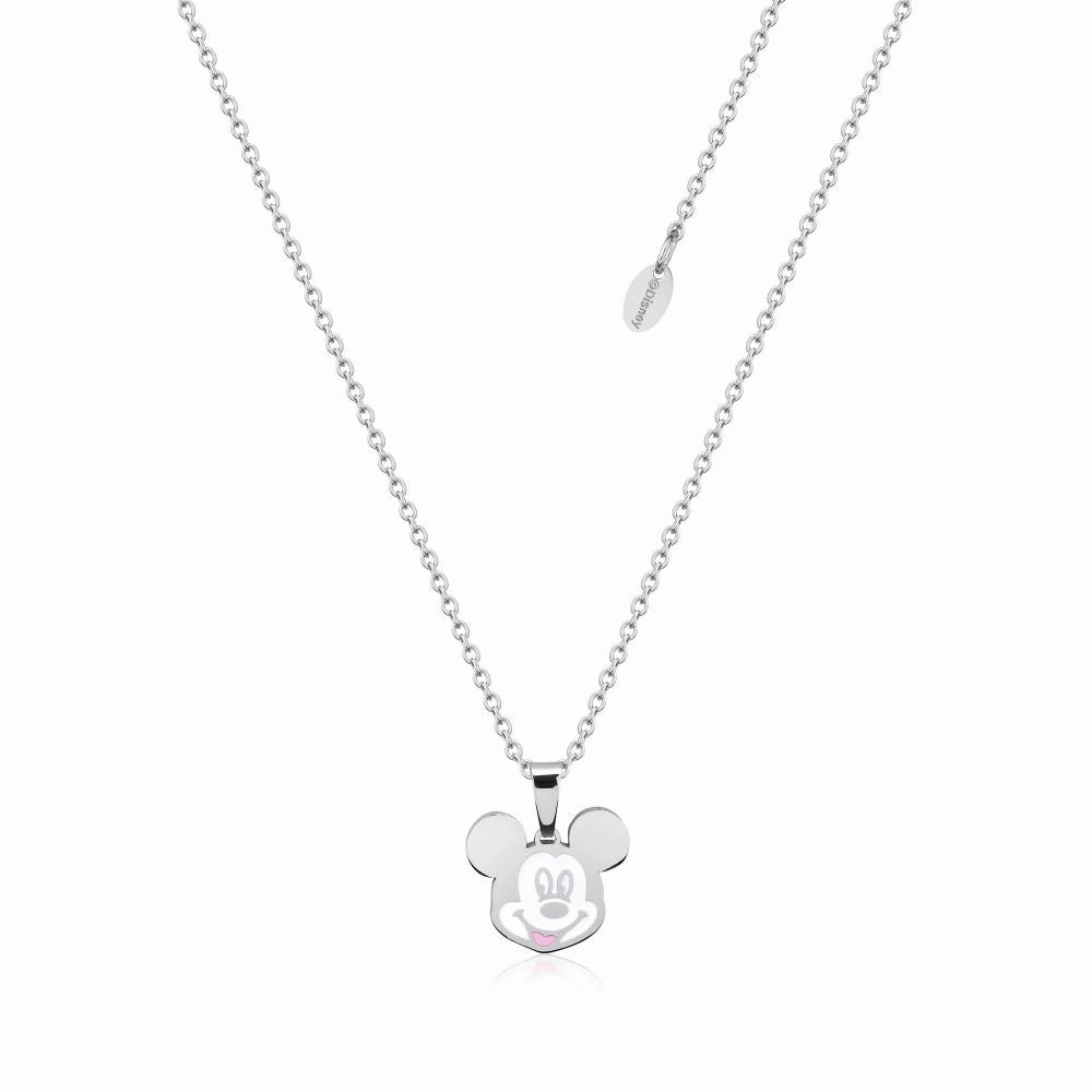 Mickey Mouse Head Silver Enamel - Necklace & Earring