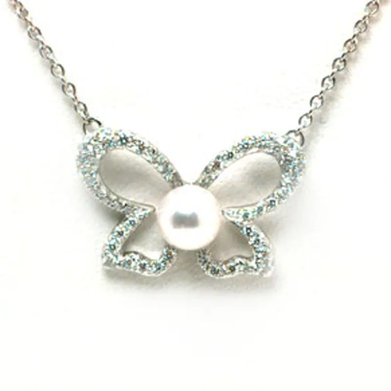 Mikimoto Necklace Butterfly Pearl Diamond And 18ct White Gold D