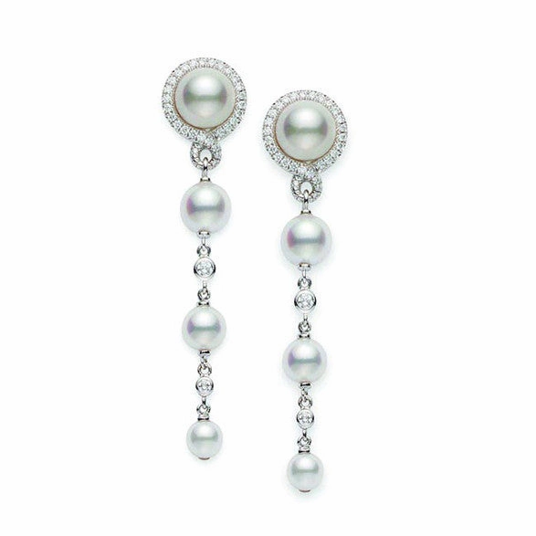 Mikimoto 18ct White Gold 0.29ct Diamond Akoya Petit Soleil Earrings