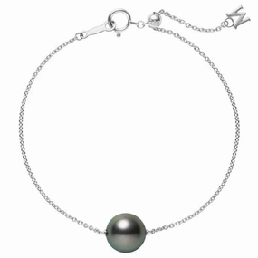 Mikimoto 18ct White Gold 10mm Black South Sea Pearl Adjustable Chain Bracelet
