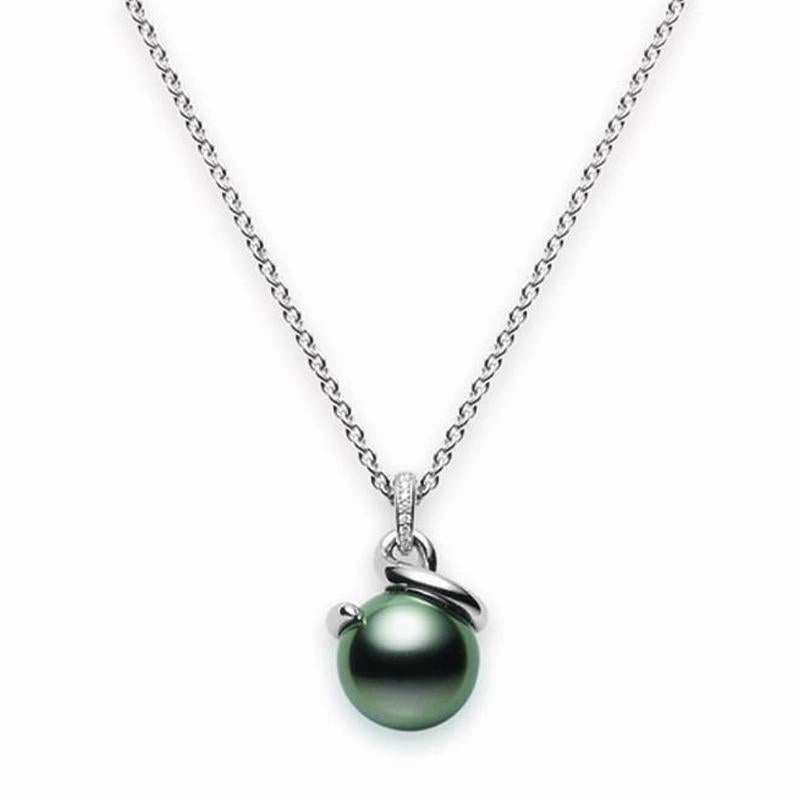 Mikimoto 18ct White Gold 11mm Black South Sea Pearl Diamond Necklace