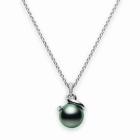 Mikimoto 18ct White Gold 11mm Black South Sea Pearl Diamond Necklace