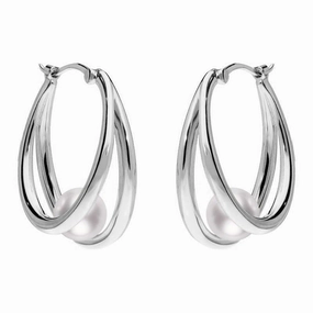 Mikimoto 18ct White Gold 6mm White Akoya Pearl Hoop Earrings D