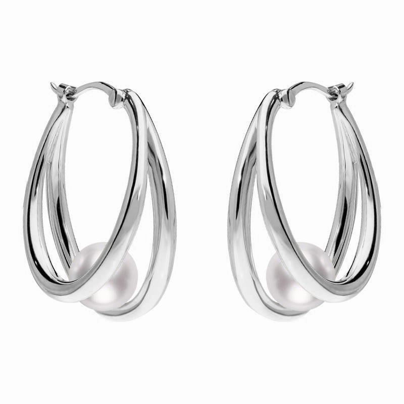 Mikimoto 18ct White Gold 6mm White Akoya Pearl Hoop Earrings D