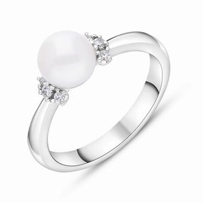 Mikimoto 18ct White Gold 7.00mm White Akoya Pearl Diamond Ring
