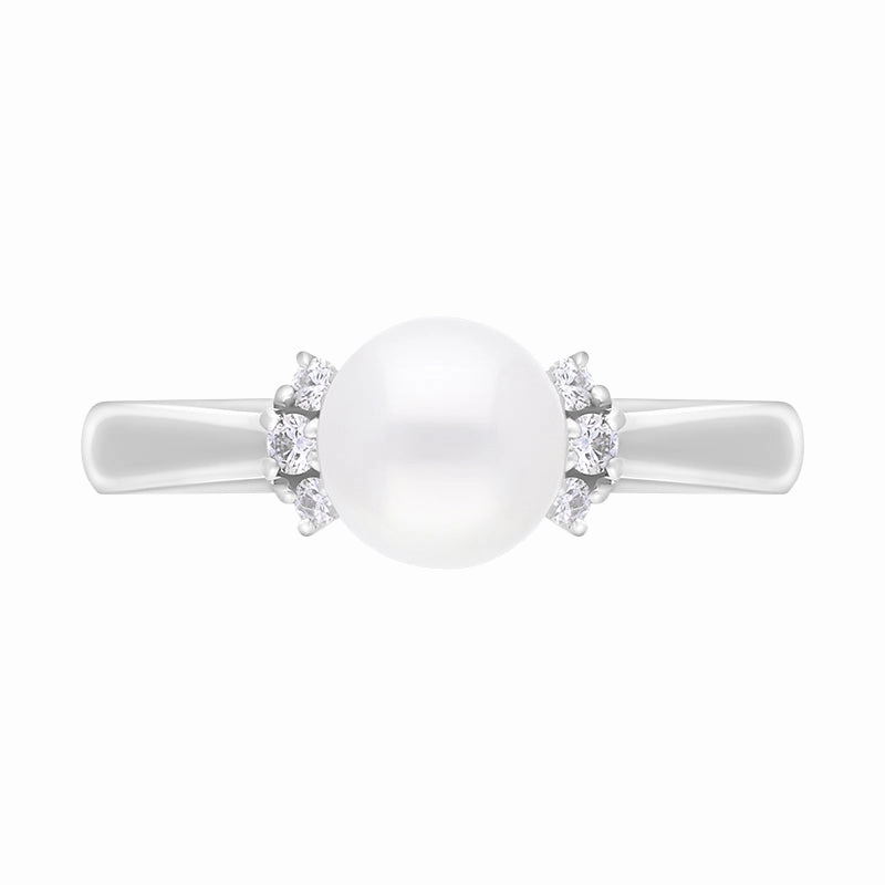Mikimoto 18ct White Gold 7.00mm White Akoya Pearl Diamond Ring