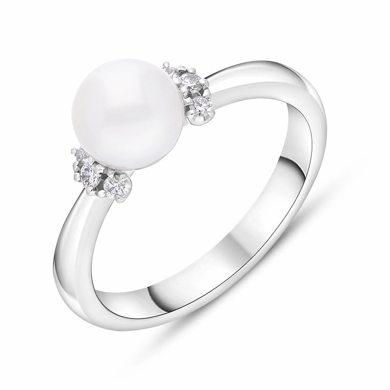 Mikimoto 18ct White Gold 7.00mm White Akoya Pearl Diamond Ring