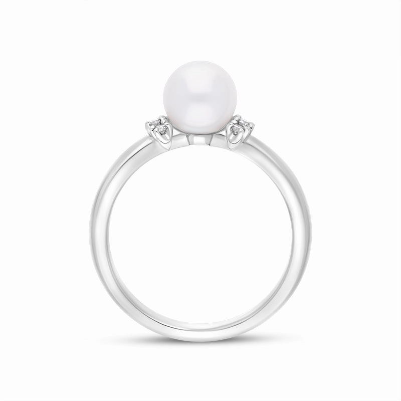Mikimoto 18ct White Gold 7.00mm White Akoya Pearl Diamond Ring