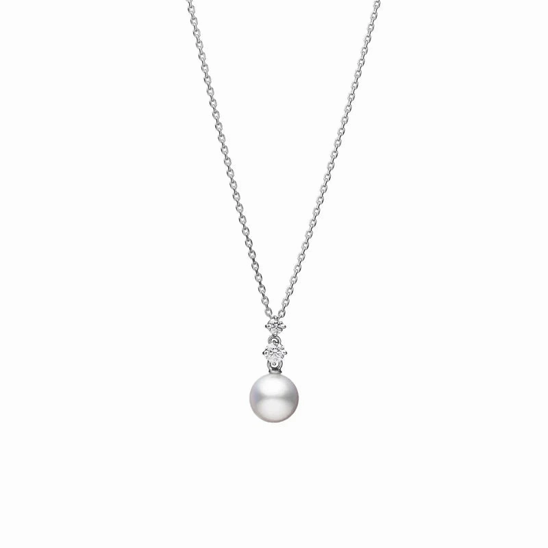 Mikimoto 18ct White Gold Akoya Pearl 0.10ct Diamond Morning Dew Necklace
