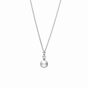 Mikimoto 18ct White Gold Akoya Pearl 0.10ct Diamond Morning Dew Necklace
