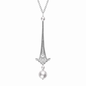 Mikimoto 18ct White Gold Akoya Pearl Diamond Art Deco Necklace